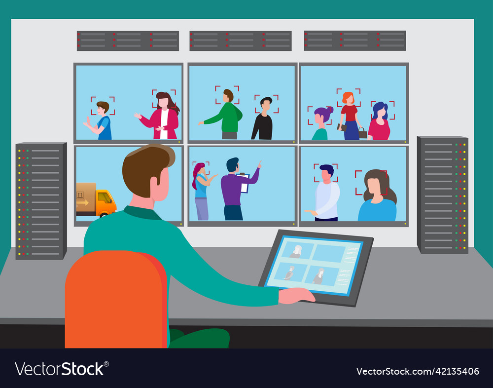 Security guards look at the display vector image Security guards look at the display