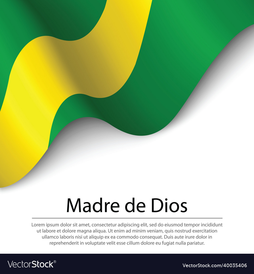 Waving flag of madre de dios is a region peru