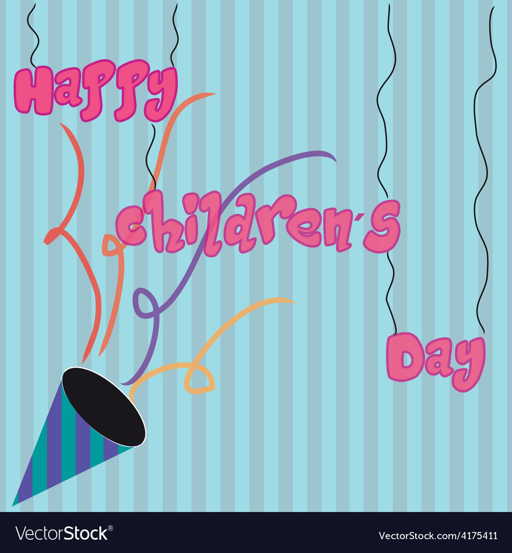 A striped background with party elements and text