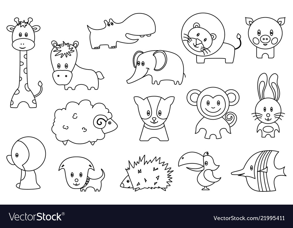 Cute wild and domestic animals cartoon stickers or