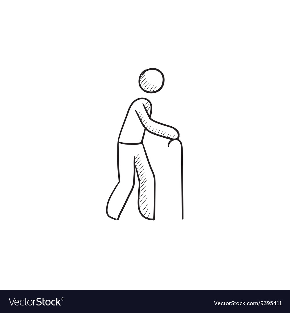 Man with cane sketch icon