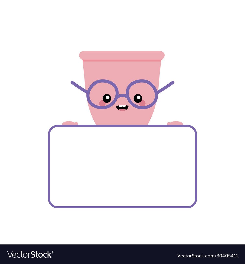 Menstrual cup character holding empty card