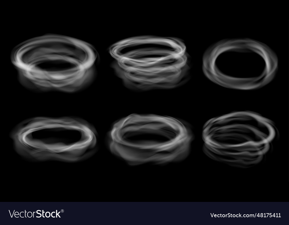 Realistic smoke steam circles vape rings air Vector Image