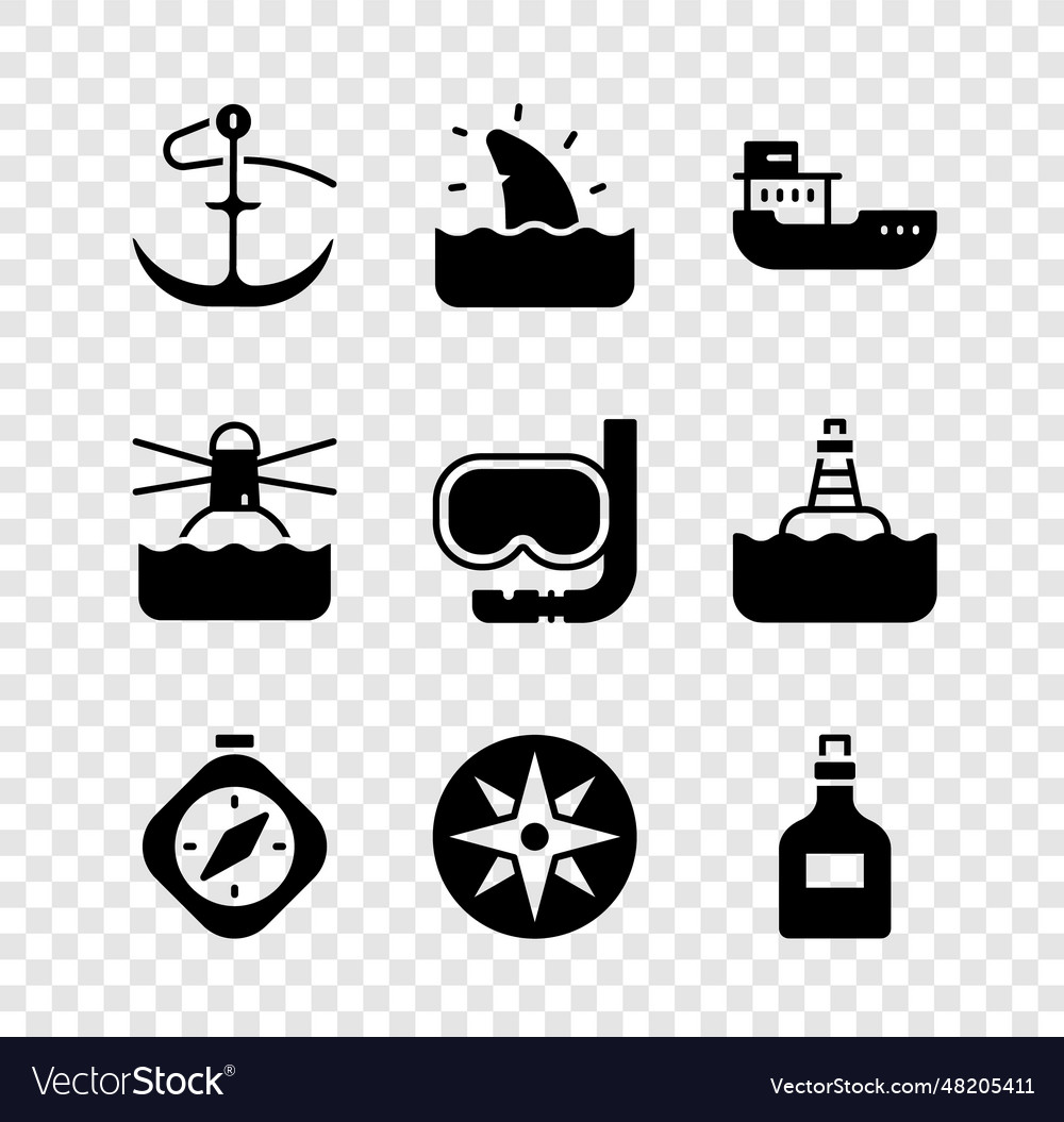 Set anchor shark fin in ocean wave cargo ship Vector Image