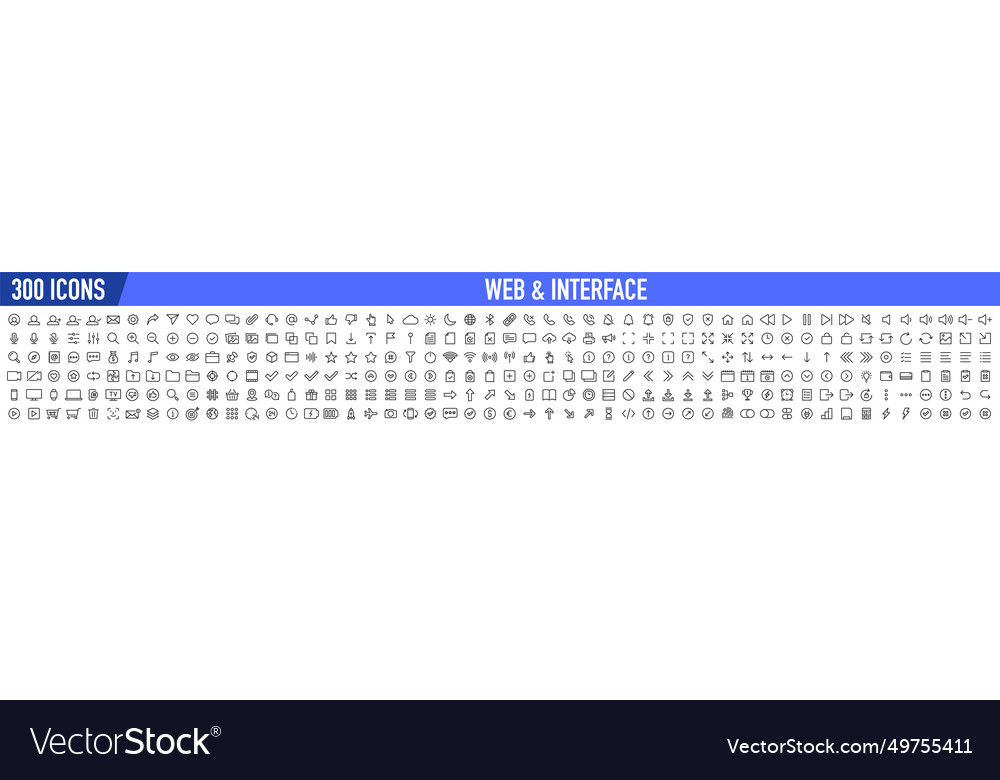 Set von 300 Interface ui ux web icons in line vector image Set von 300 Interface ui ux web icons in line