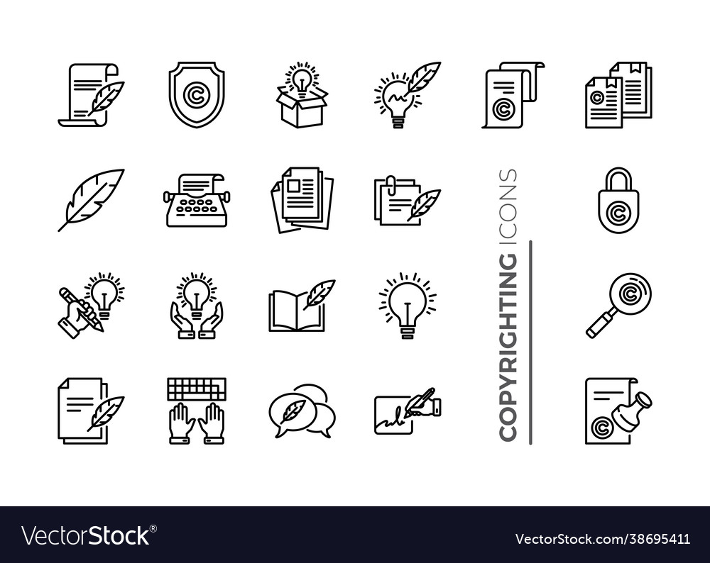 Simple set copyrighting related line icons