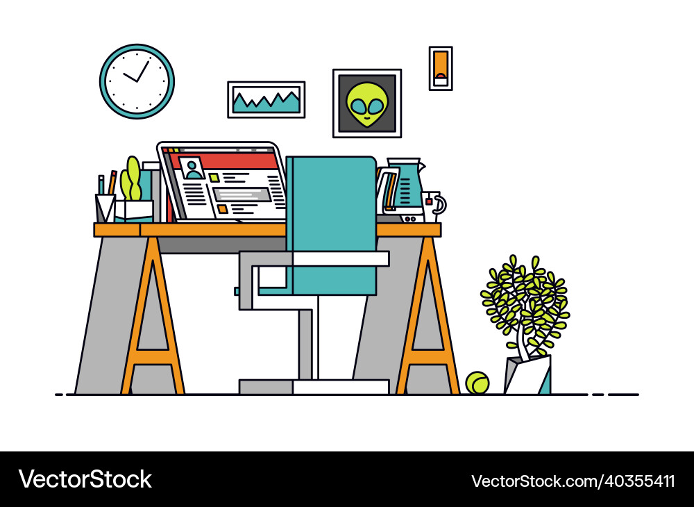 Thin line workplace Royalty Free Vector Image - VectorStock