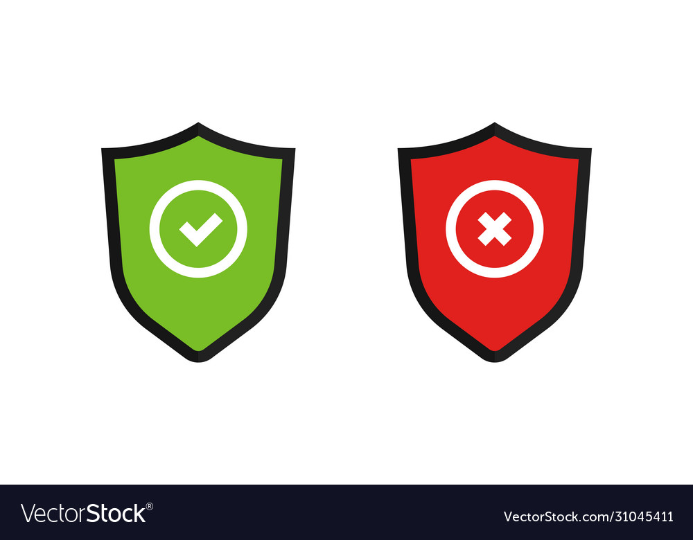 With shield check cross mark icon