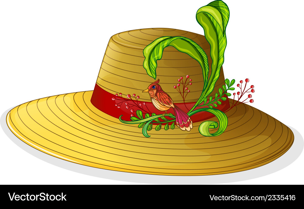A brown hat with bird and plant Royalty Free Vector Image