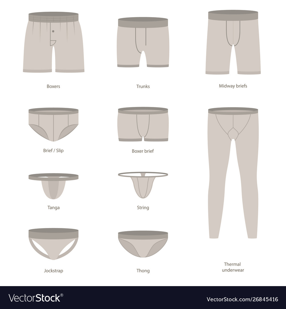 Cartoon Male Underwear Different Types Icon Set. Vector Stock