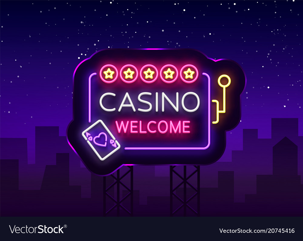 Casino welcome logo in neon style design template