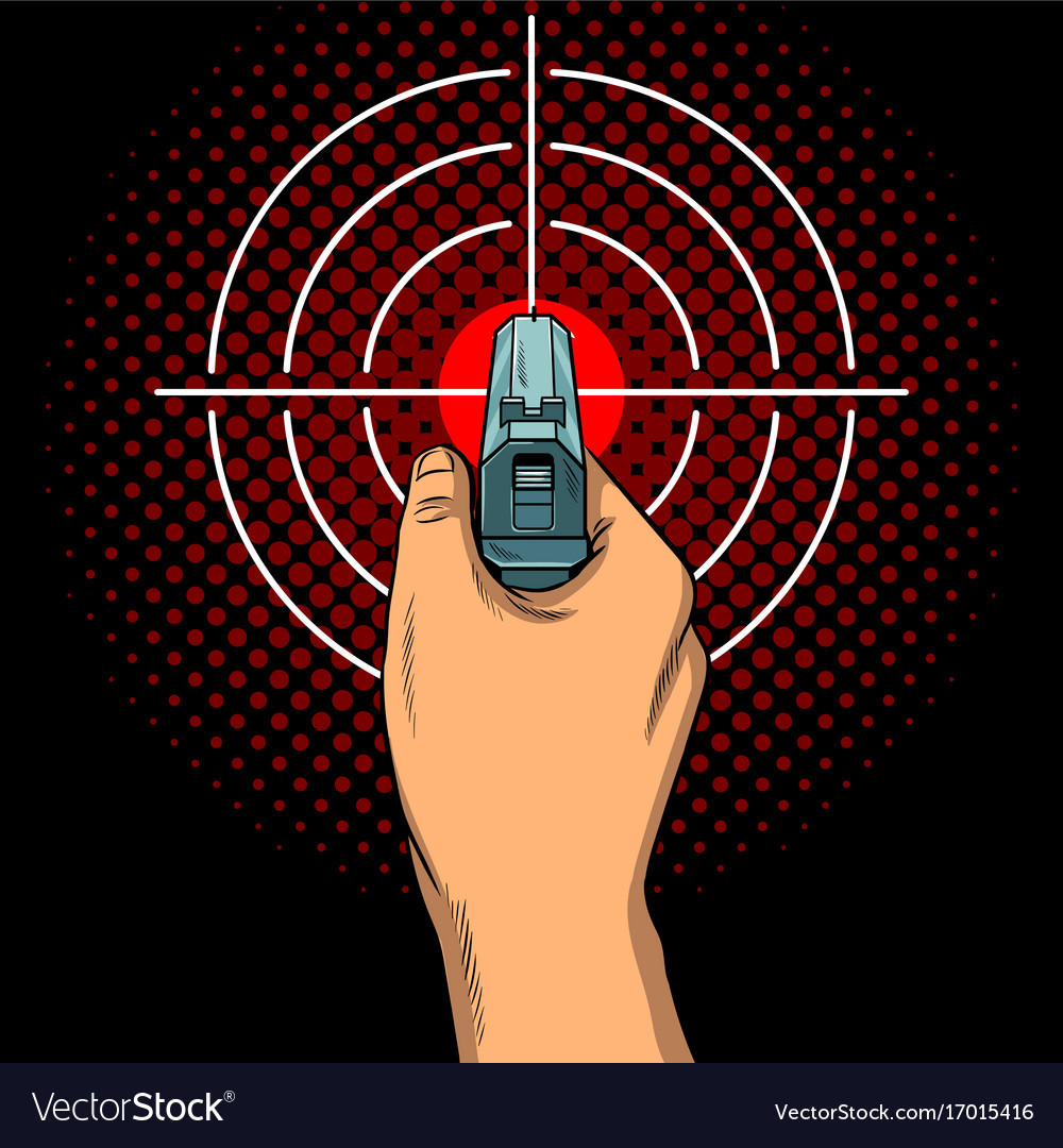 Hand with the gun and aim pop art Royalty Free Vector Image