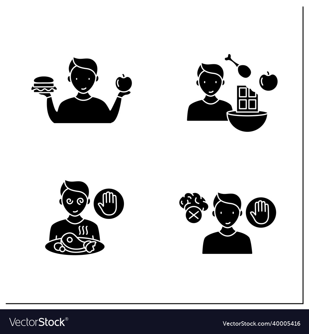 Mindful eating glyph icons set