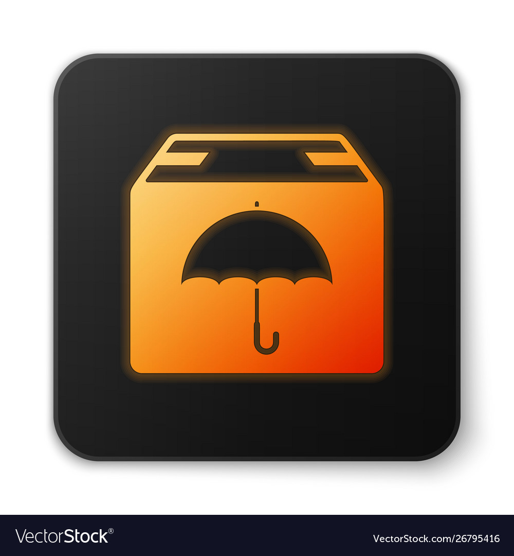 Orange glowing neon delivery package with umbrella