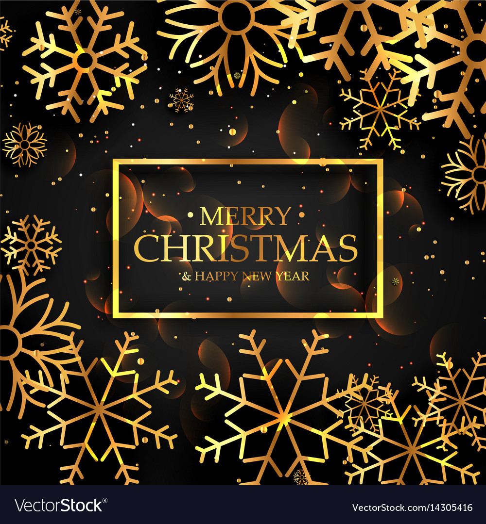 Stylish Golden Snowflakes On Black Background Vector Image