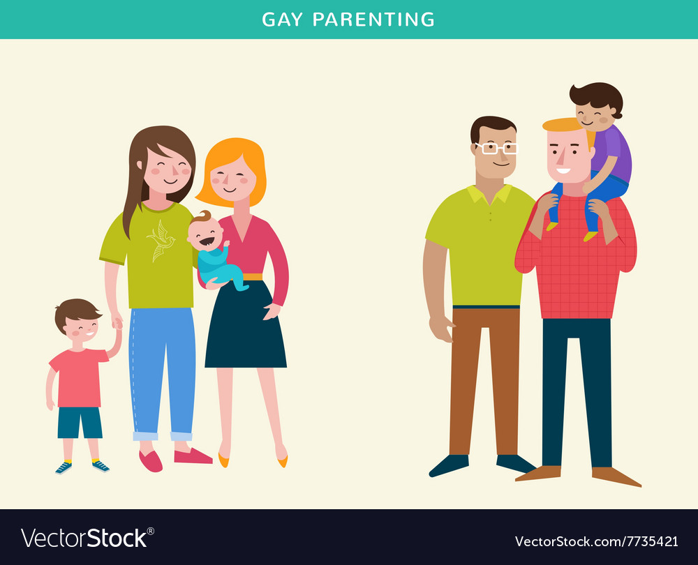 Gay families happy family couple with kids Vector Image