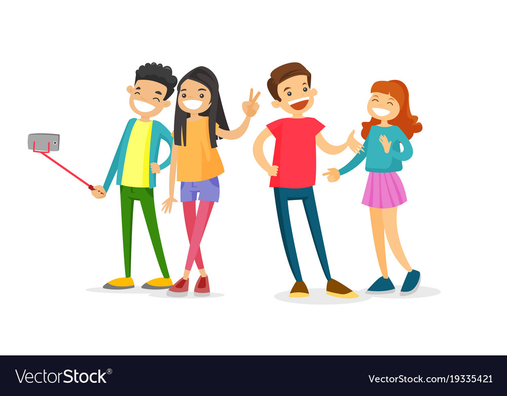 Group Caucasian Friends Taking A Selfie Photo Vector Image