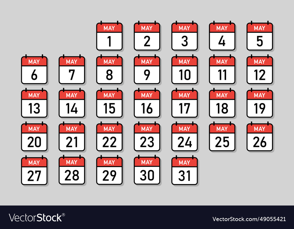 May daily calendar in one group set red and white Vector Image