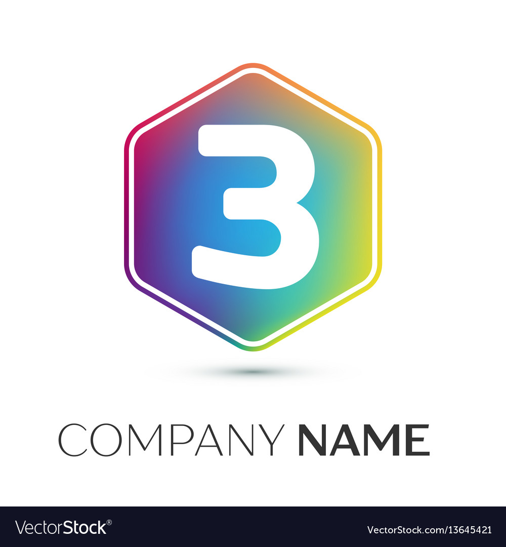 Number three logo symbol in the colorful hexagonal