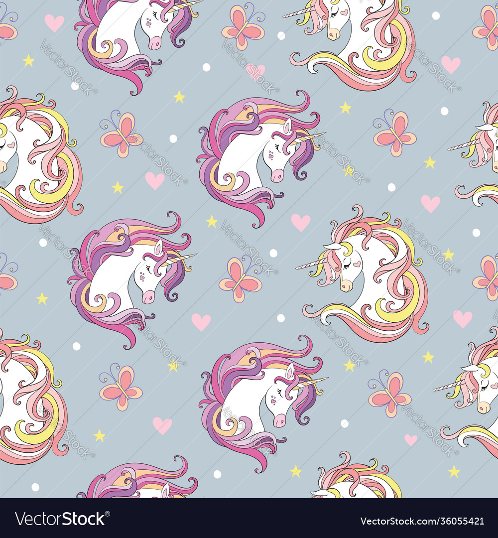 Seamless pattern with heads unicorns vector image Seamless pattern with heads unicorns