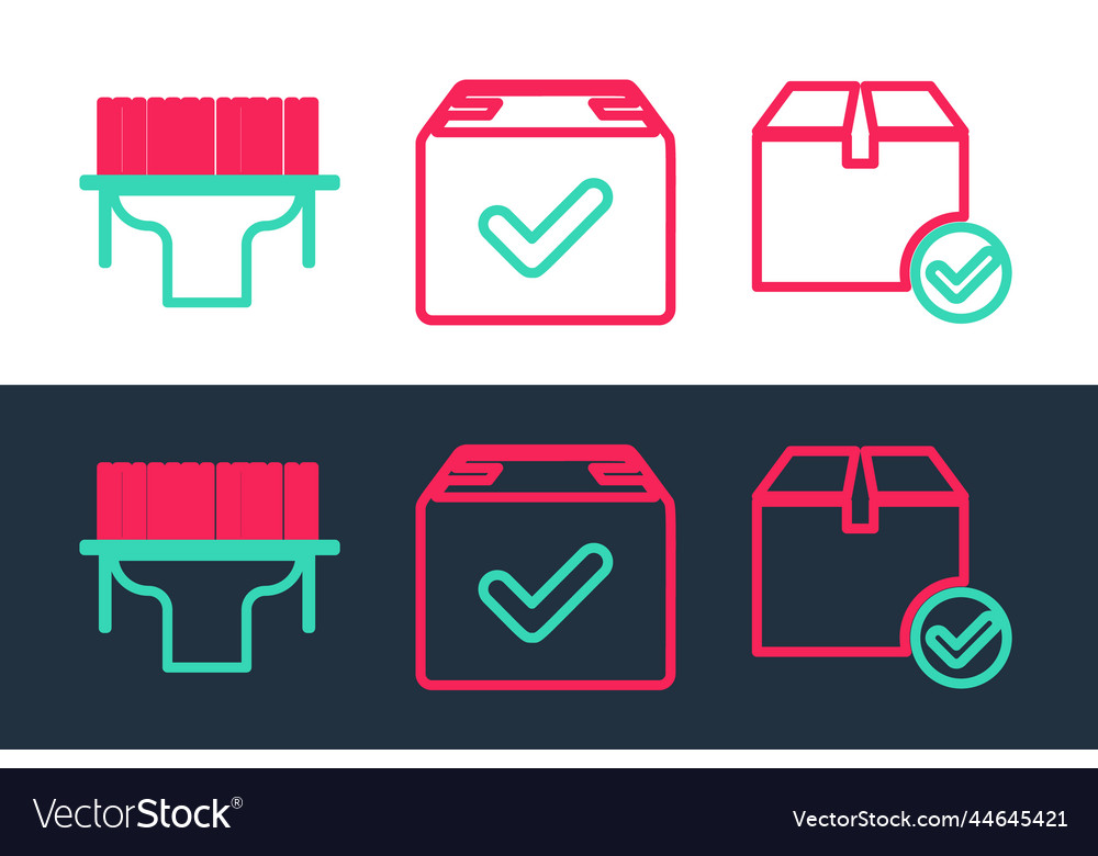 Set line package box with check mark scanner vector image Set line package box with check mark scanner