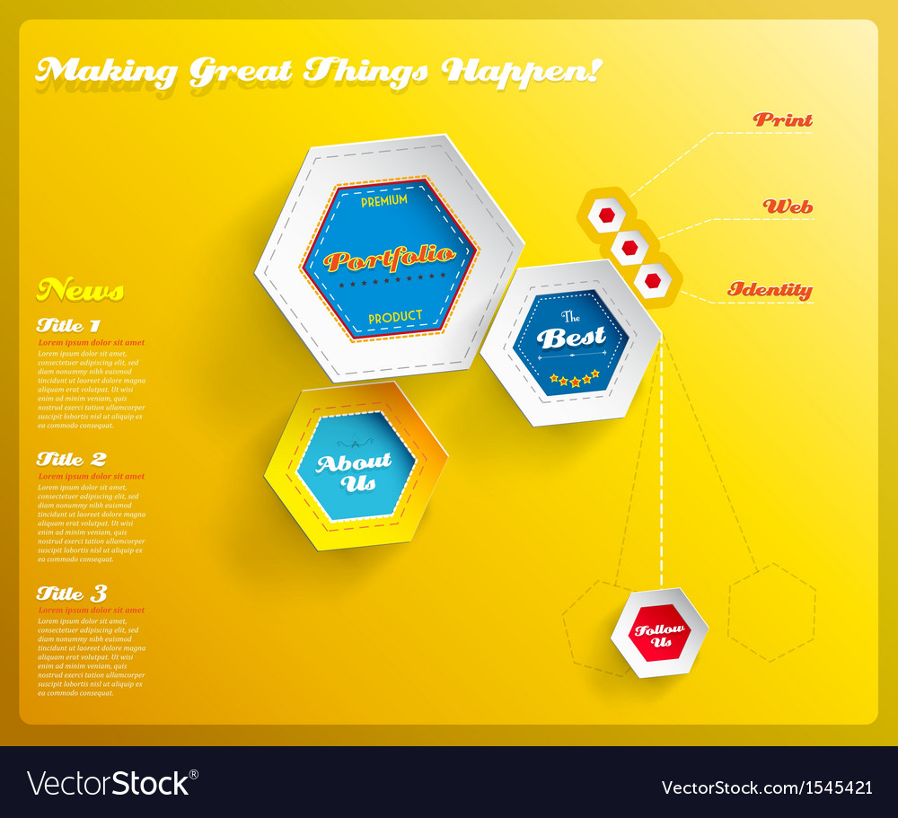 Web design template with hexagons on yellow