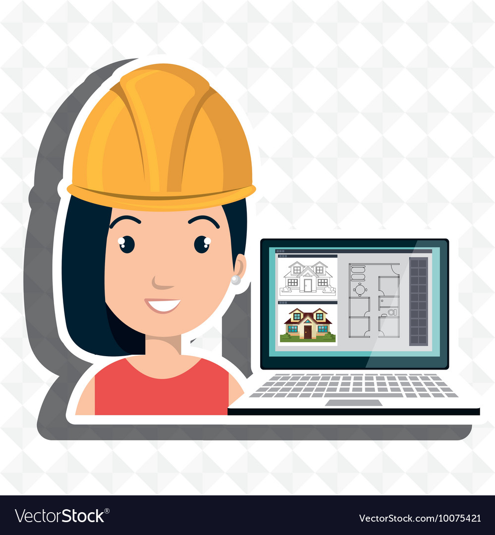 Woman architecture laptop plans Royalty Free Vector Image