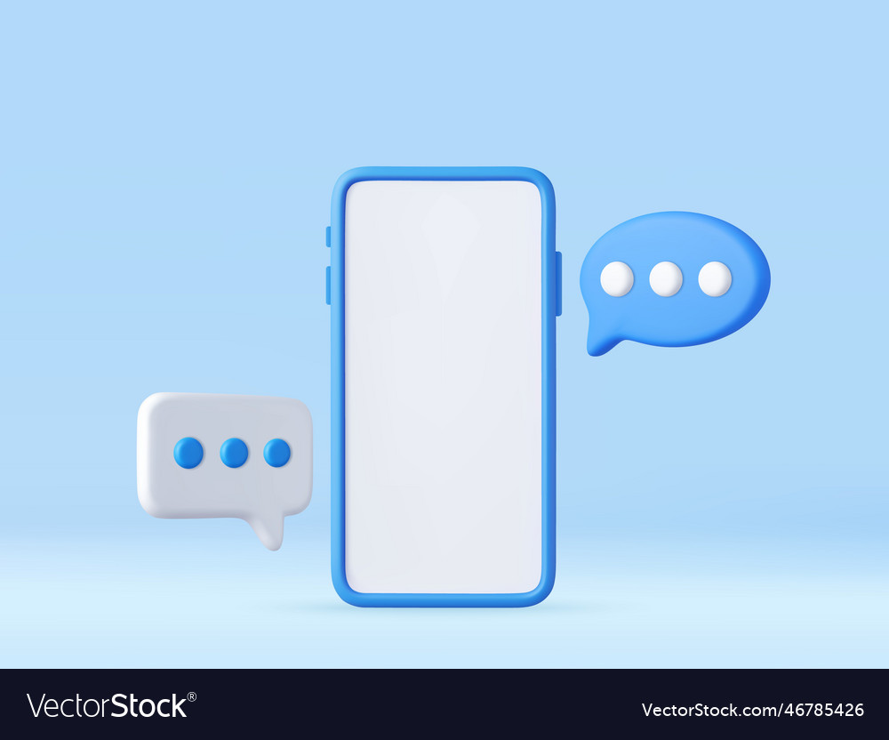 3d render smartphone with floating chat vector image 3d render smartphone with floating chat