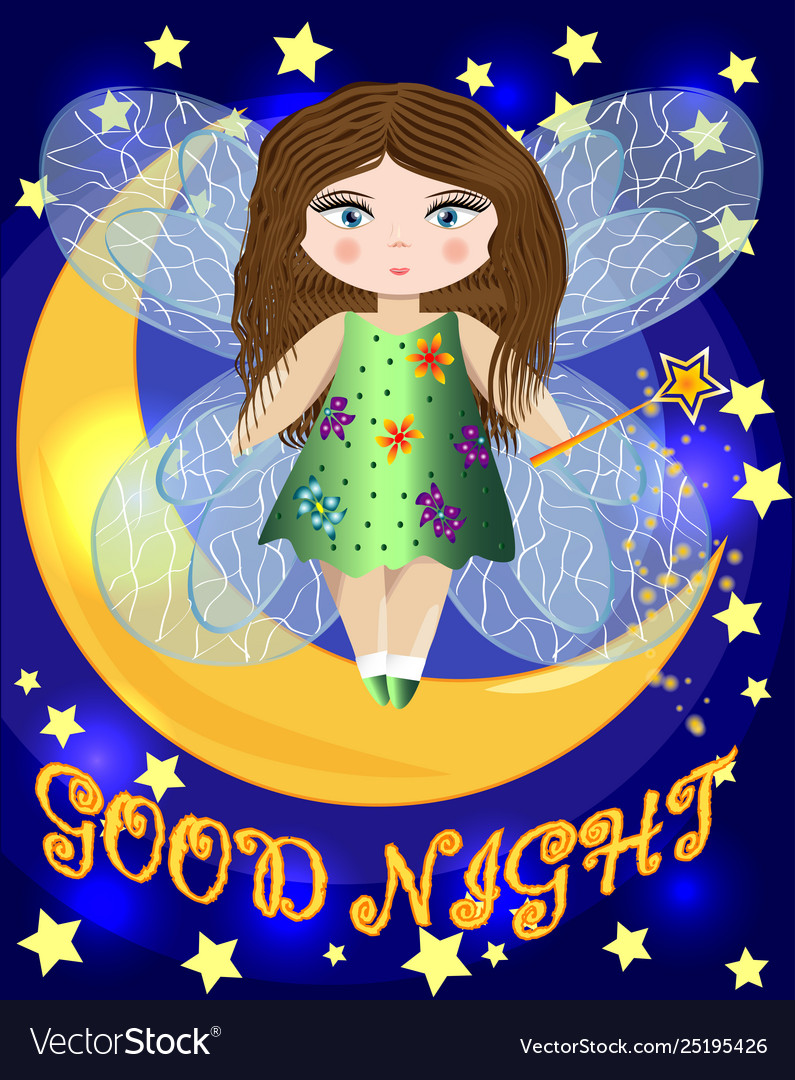 Fairy sitting on a moon Royalty Free Vector Image