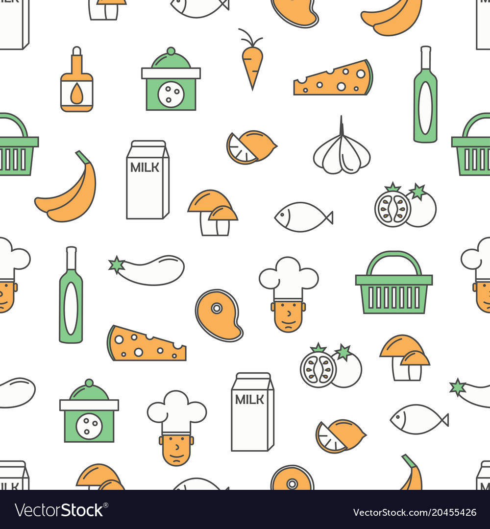 Food background flat line art seamless