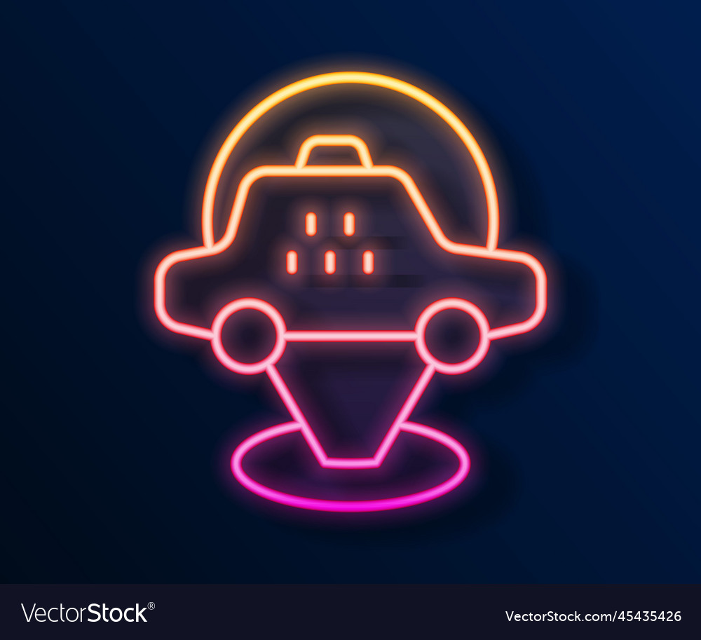 Glowing neon line map pointer with taxi car icon vector image Glowing neon line map pointer with taxi car icon