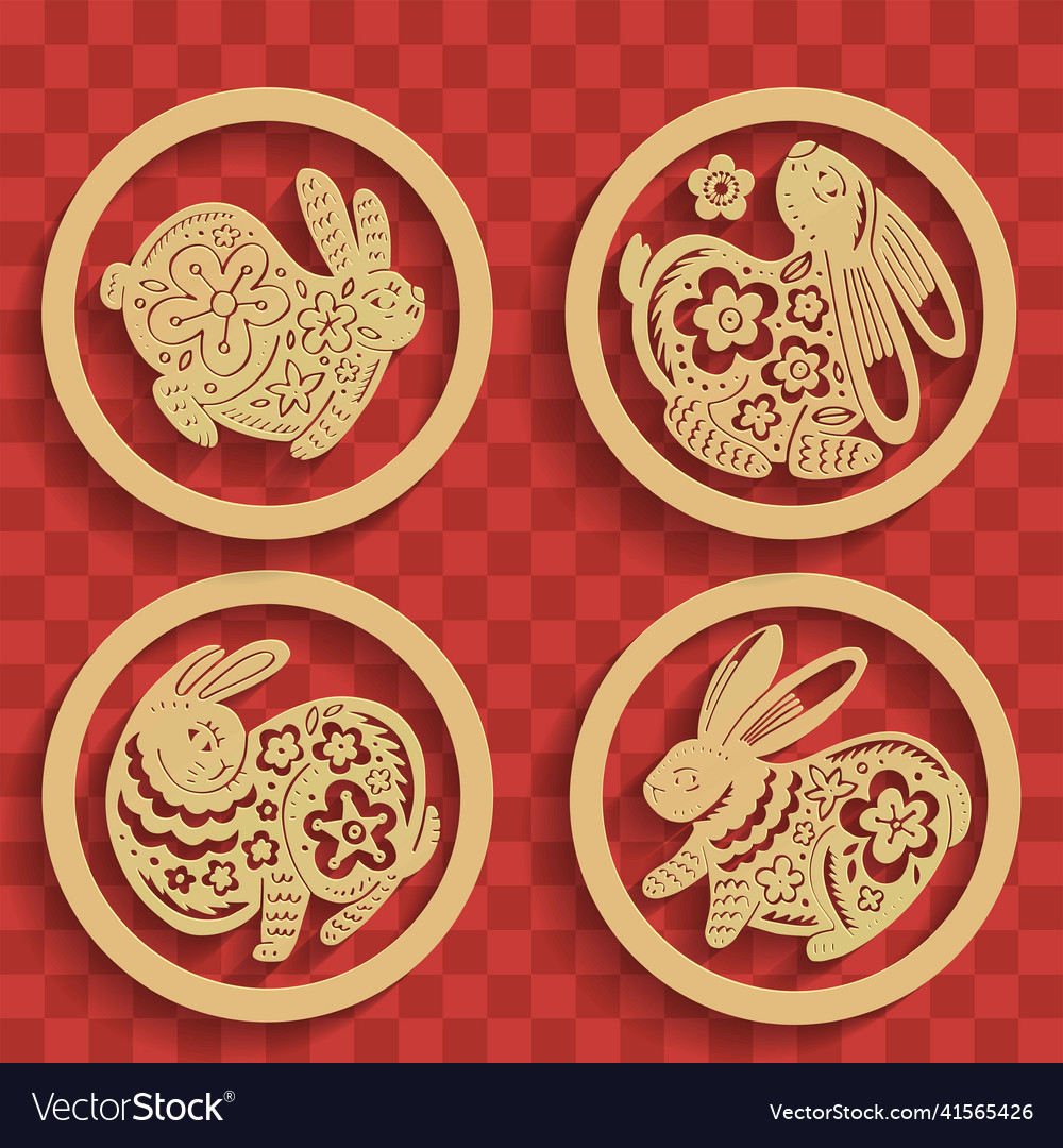 Golden rabbit silhouette set in various poses Vector Image