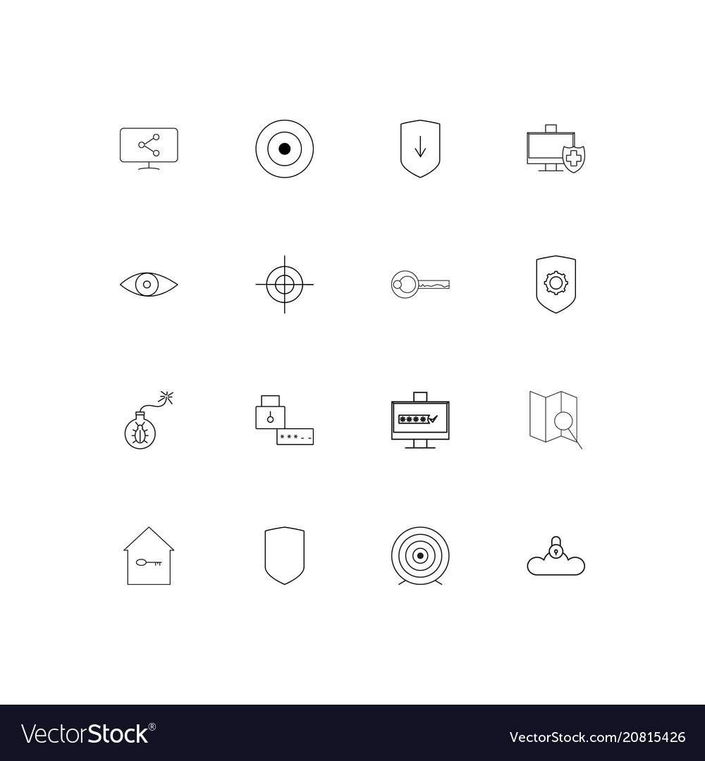 Internet security linear thin icons set outlined