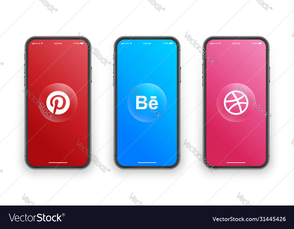 Pinterest behance dribbble logo on iphone screen Vector Image