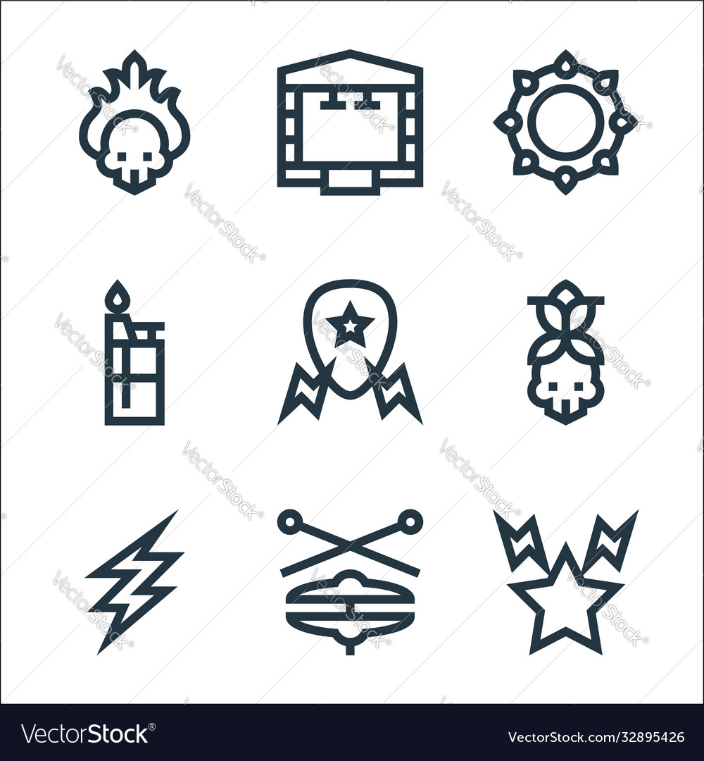 Rock and roll line icons linear set quality