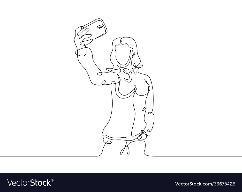 Selfi continuous one line vector image Selfi continuous one line