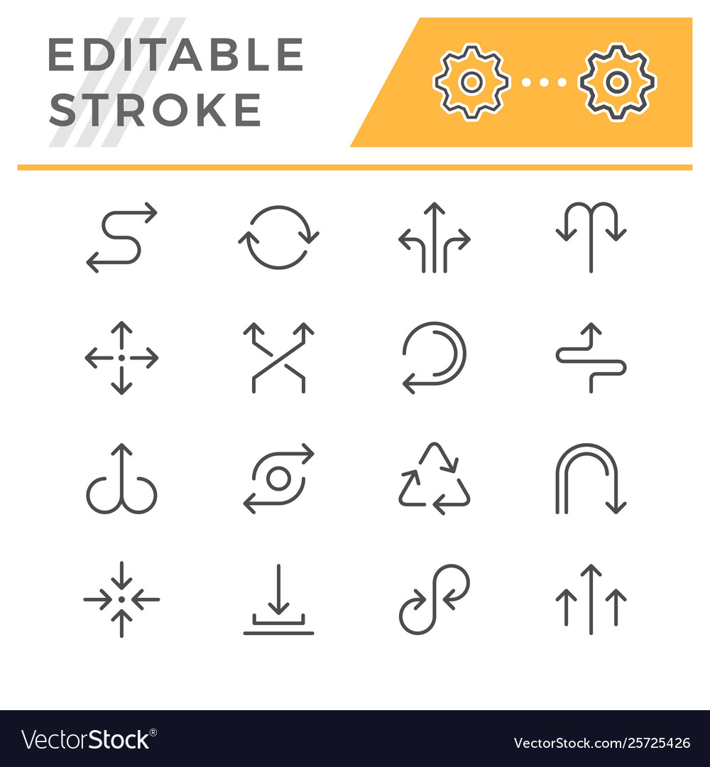 Set editable stroke line icons arrows Royalty Free Vector