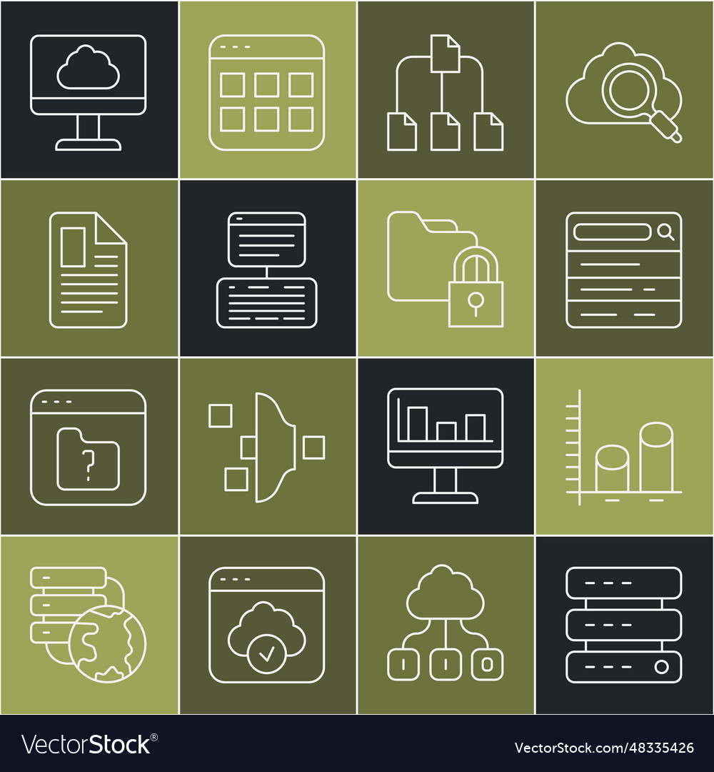 Zeilenserver Daten Webhosting Analyse Suche festlegen vector image Zeilenserver Daten Webhosting Analyse Suche festlegen