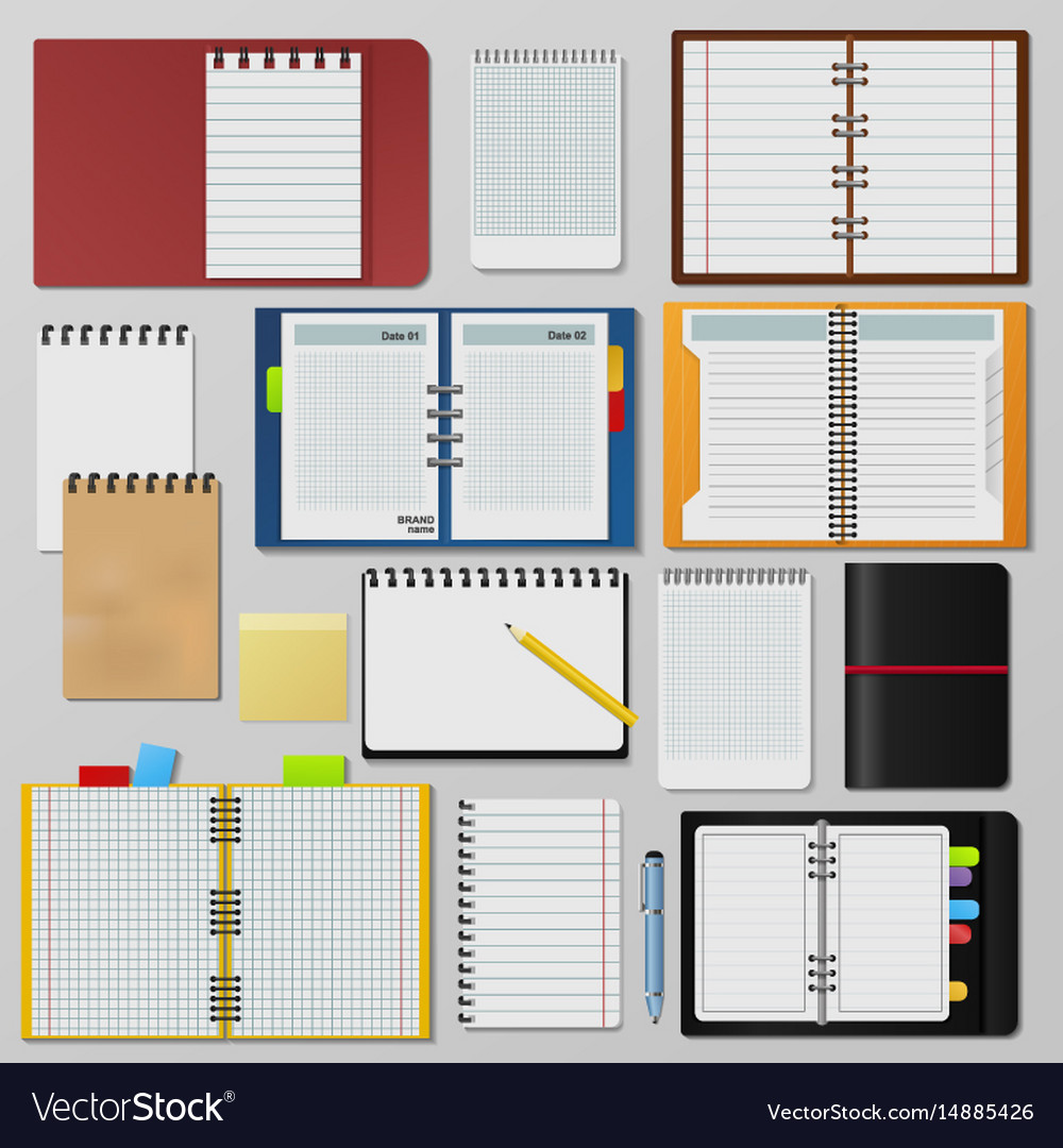 Set of open realistic notebooks clean pages diary