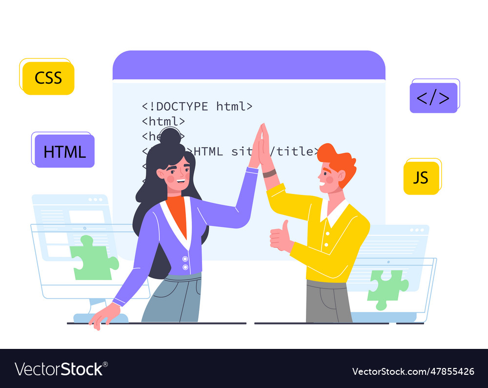 Web development teamwork concept vector image Web development teamwork concept