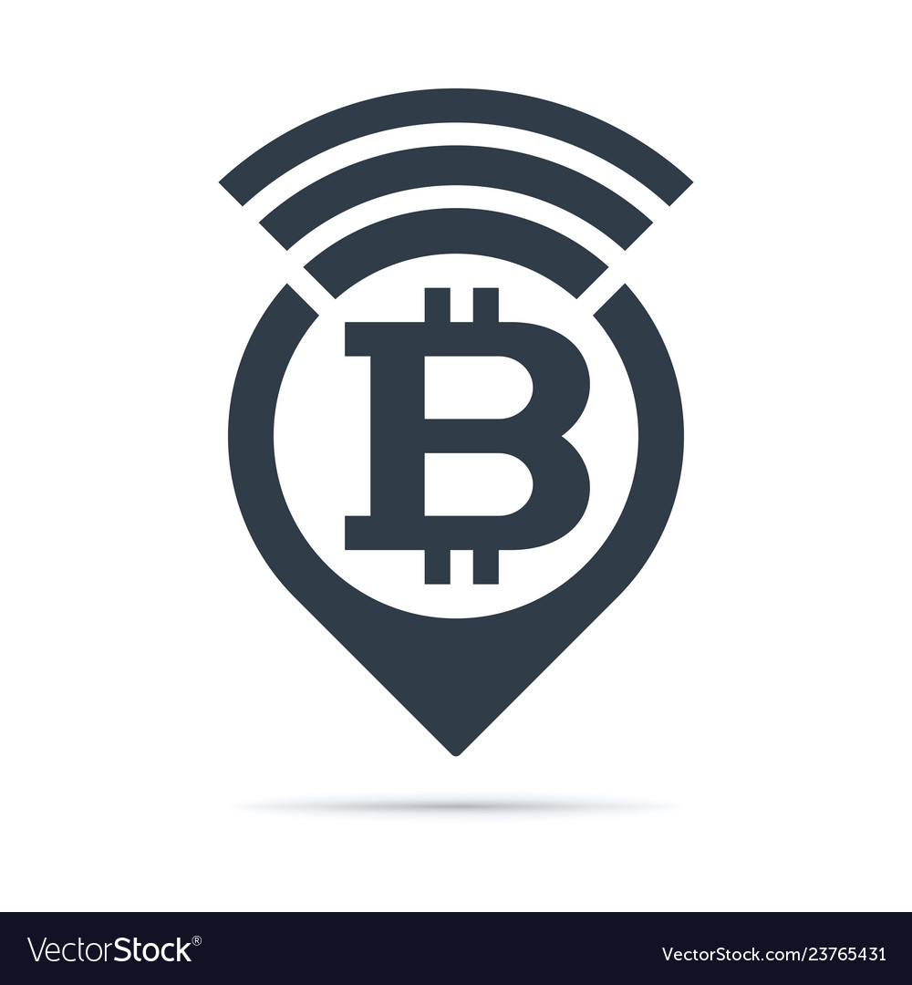 Bitcoin symbol address pin icon with radio wave