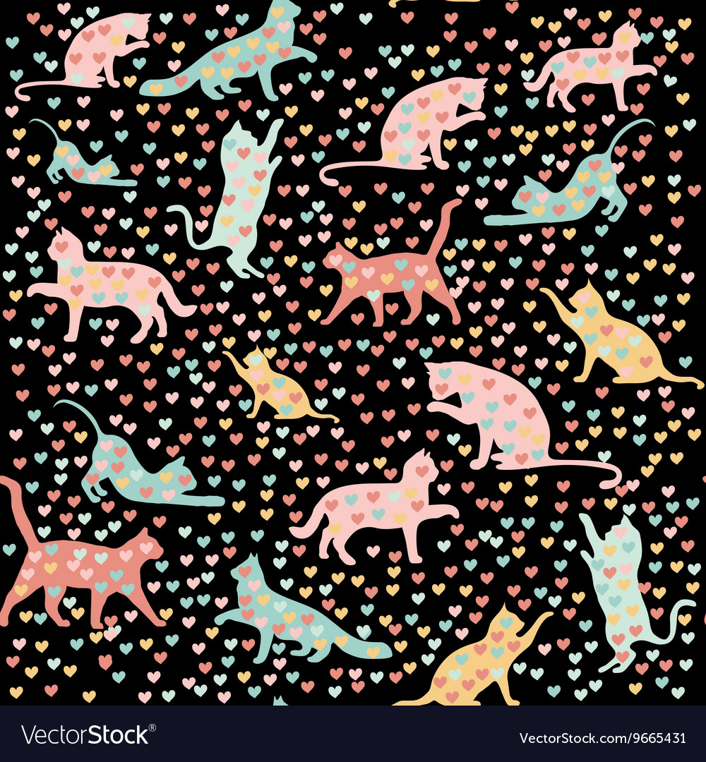 Cats and hearts seamless pattern