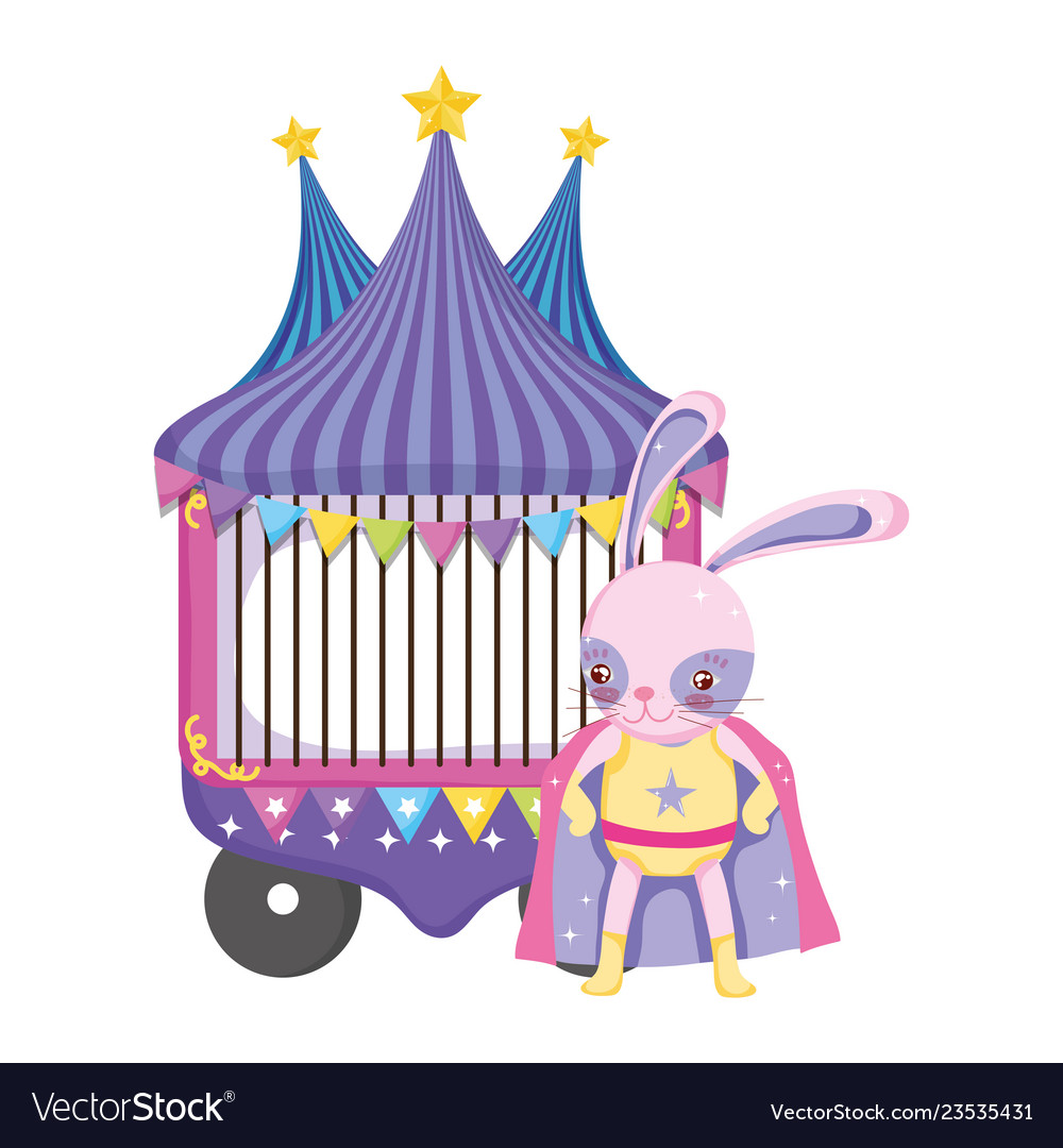 Cute circus rabbit with layer and kiosk