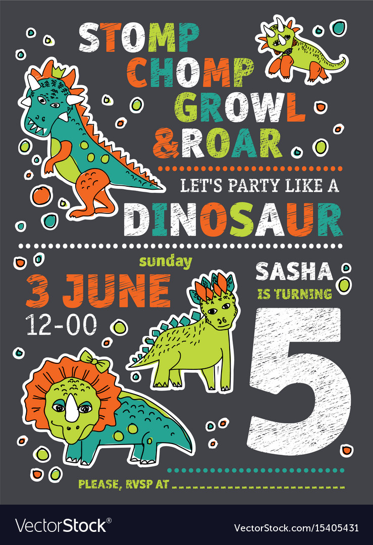 Invitation dinosaurs party birthday Royalty Free Vector