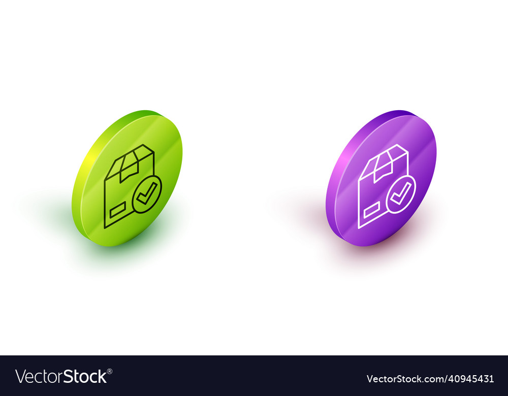 Isometric line package box with check mark icon vector image Isometric line package box with check mark icon