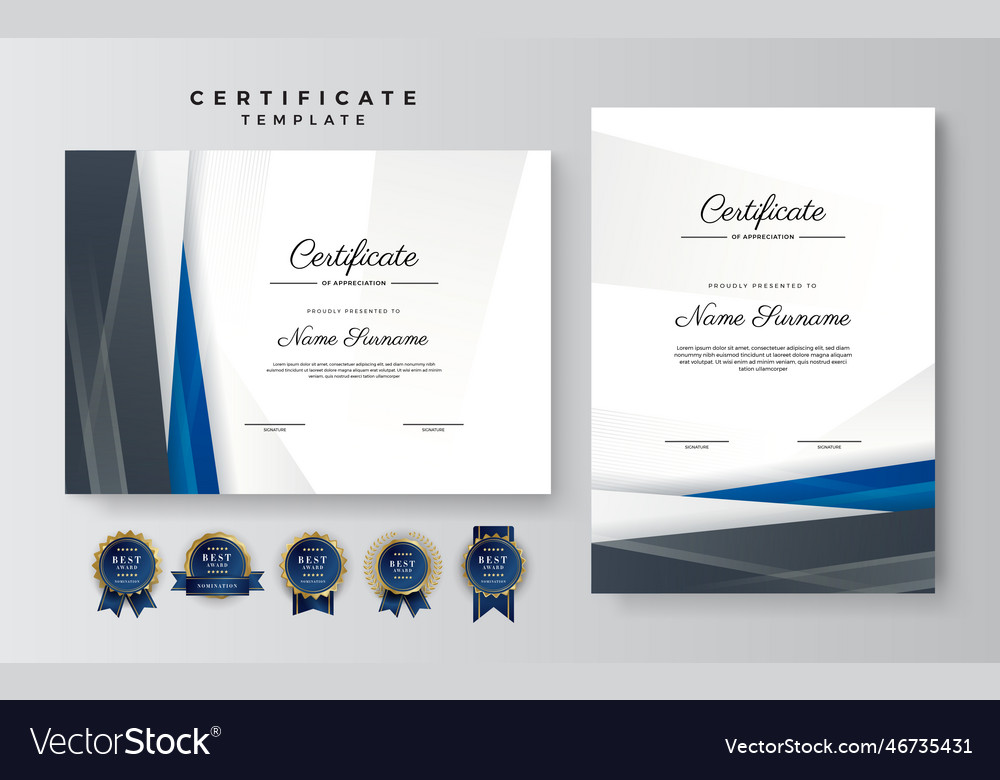 Modern blue and black certificate of achievement Vector Image