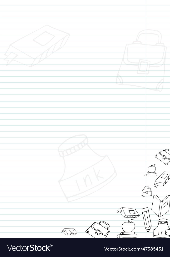 Notebook sheet with school doodles