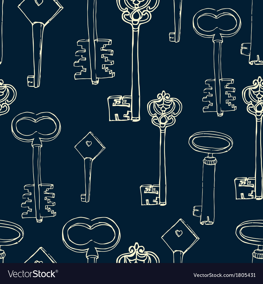 Seamless pattern with retro keys