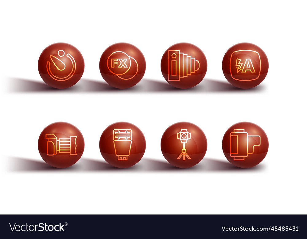 Set line camera timer photo auto flash vector image Set line camera timer photo auto flash