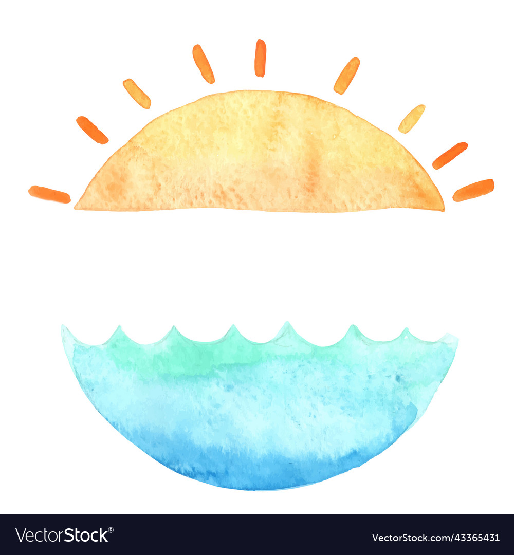 Sunrise with the sea circle banner watercolor Vector Image